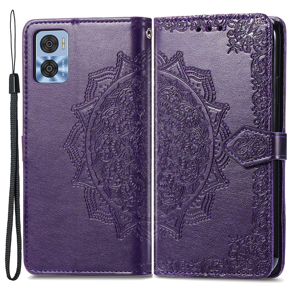 Til Motorola Moto E22 4G 22i 4G PU Læder Flip Beskyttende Telefon Etui Præget Mandala Mønster Pung Stand Magnetisk Cover med rem Til Motorola Moto E22 4G 22i 4G PU Læder Flip Beskyttende Telefon Etui Præget Mandala Mønster Pung Stand Magnetisk Cover med rem